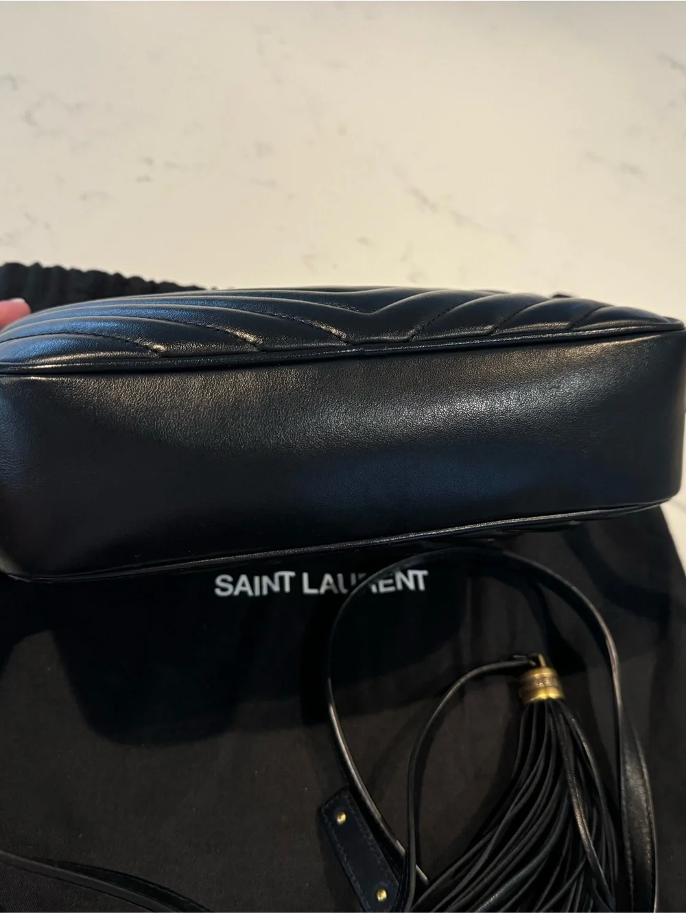 Saint Laurent Black Quilted Camera Crossbody with Gold YSL Logo and Tassel - Picture 8 of 13